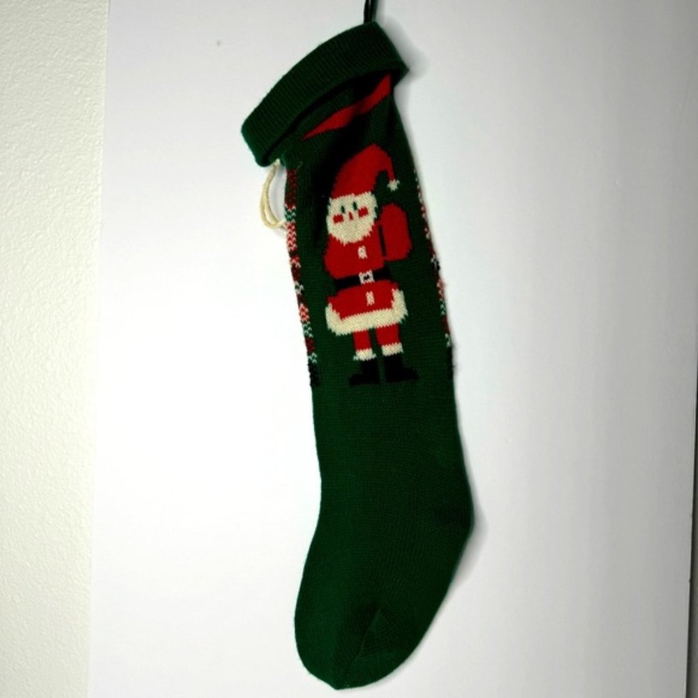 Vintage Knitted Christmas Stocking with Santa Design